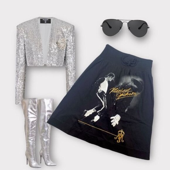 NWOT Michael Jackson Moonwalk Billie Jean Skirt Black Size Large - Picture 4 of 8